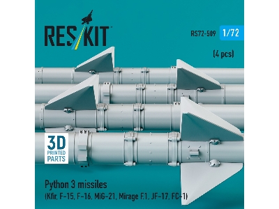 Python 3 Missiles (4pcs) (Kfir, F-15, F-16, Mig-21, Mirage F.1, Jf-17, Fc-1) (3d Printed) - image 1
