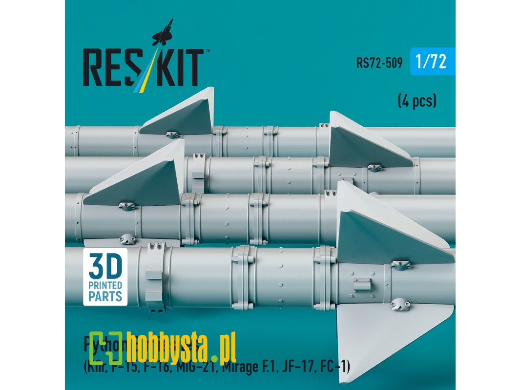 Python 3 Missiles (4pcs) (Kfir, F-15, F-16, Mig-21, Mirage F.1, Jf-17, Fc-1) (3d Printed) - image 1