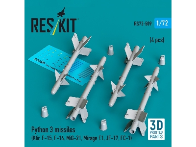 Python 3 Missiles (4pcs) (Kfir, F-15, F-16, Mig-21, Mirage F.1, Jf-17, Fc-1) (3d Printed) - image 2