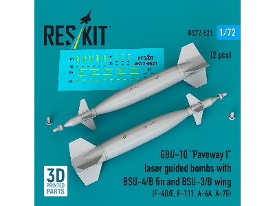 Gbu-10 'paveway I' Laser Guided Bombs With Bsu-4/B Fin And Bsu-3/B Wing (2pcs) (F-4d/E, F-111, A-6a, A-7e) (3d Printed) - image 