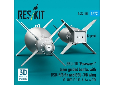 Gbu-10 'paveway I' Laser Guided Bombs With Bsu-4/B Fin And Bsu-3/B Wing (2pcs) (F-4d/E, F-111, A-6a, A-7e) (3d Printed) - image 