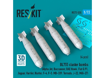 Bl755 Cluster Bombs (4pcs) (Alpfa Jet, Buccaneer, Bae Hawk, Fiat G.91, Jaguar, Harrier, Hunter, F-4, F-5, Mb-339, Tornado, J-22,