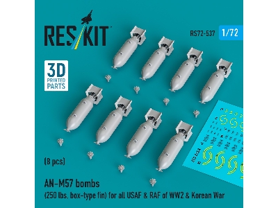 An-m57 Bombs (250 Lbs, Box-type Fin) For All Usaf & Raf Of Ww2 & Korean War (8pcs) (3d Printed) - image 1
