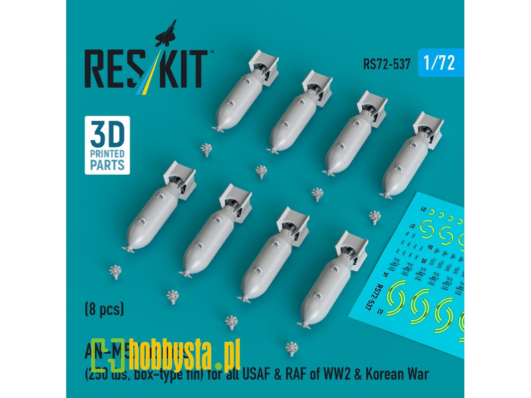 An-m57 Bombs (250 Lbs, Box-type Fin) For All Usaf & Raf Of Ww2 & Korean War (8pcs) (3d Printed) - image 1 An-m57 Bombs (250 Lbs, Box-type Fin) For All Usaf & Raf Of Ww2 & Korean War (8pcs) (3d Printed) - image 1