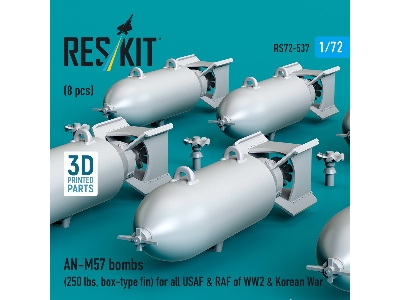An-m57 Bombs (250 Lbs, Box-type Fin) For All Usaf & Raf Of Ww2 & Korean War (8pcs) (3d Printed) - image 2