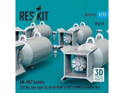 An-m57 Bombs (250 Lbs, Box-type Fin) For All Usaf & Raf Of Ww2 & Korean War (8pcs) (3d Printed) - image 3