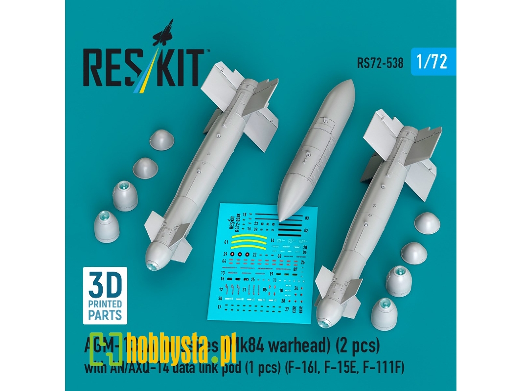 Agm-130a Missiles (Mk84 Warhead) (2pcs) With An/Axq-14 Data Link Pod (1pc) (F-16i, F-15e, F-111f) (3d Printed) - image 1 Agm-130a Missiles (Mk84 Warhead) (2pcs) With An/Axq-14 Data Link Pod (1pc) (F-16i, F-15e, F-111f) (3d Printed) - image 1