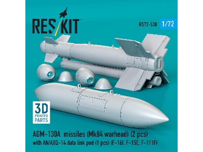 Agm-130a Missiles (Mk84 Warhead) (2pcs) With An/Axq-14 Data Link Pod (1pc) (F-16i, F-15e, F-111f) (3d Printed) - image 3