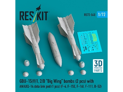 Gbu-15(V)1, 2/B 'big Wing' Bombs (2pcs) With An/Axq-14 Data Link Pod (1pc) (F-4, F-15e, F-16i, F-111, B-52) (3d Printed) - image