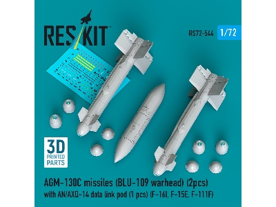 Agm-130c Missiles (Blu-109 Earhead) (2pcs) With An/Axq-14 Data Link Pod (1pc) (F-16i, F-15e, F-111f) (3d Printed) - image 1