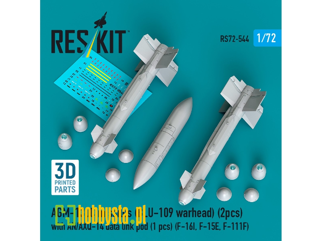 Agm-130c Missiles (Blu-109 Earhead) (2pcs) With An/Axq-14 Data Link Pod (1pc) (F-16i, F-15e, F-111f) (3d Printed) - image 1