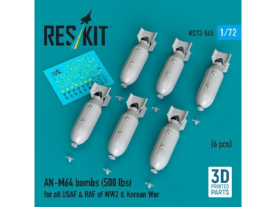 An-m64 Bombs (500 Lbs) For All Usaf & Raf Of Ww2 & Korean War (6pcs) (3d Printed) - image 1