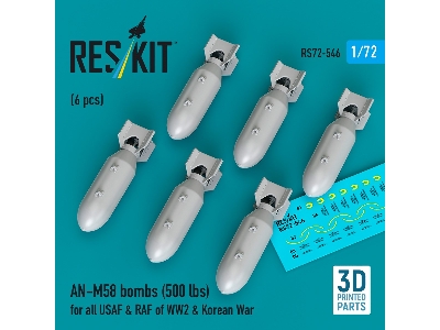 An-m58 Bombs (500 Lbs) For All Usaf & Raf Of Ww2 & Korean War (6pcs) (3d Printed) - image 1