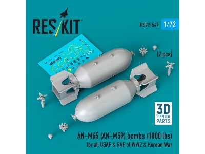 An-m65 (An-m59) Bombs (1000 Lbs) For All Usaf & Raf Of Ww2 & Korean War (2pcs) (3d Printed) - image 1
