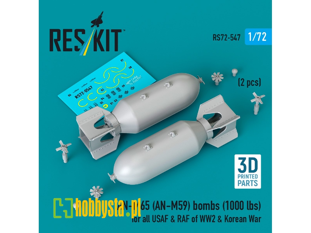 An-m65 (An-m59) Bombs (1000 Lbs) For All Usaf & Raf Of Ww2 & Korean War (2pcs) (3d Printed) - image 1