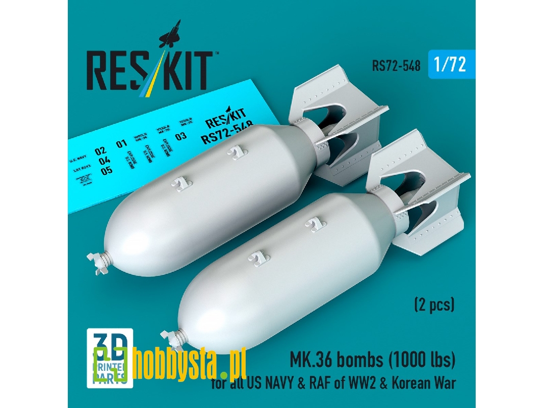 Mk.36 Bombs (1000 Lbs) For All Us Navy & Raf Of Ww2 & Korean War (2pcs) (3d Printed) - image 1