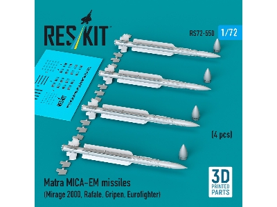 Matra Mica-em Missiles (4pcs) (Mirage 2000, Rafale, Gripen, Eurofighter) (3d Printed) - image 1
