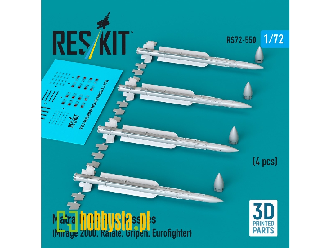 Matra Mica-em Missiles (4pcs) (Mirage 2000, Rafale, Gripen, Eurofighter) (3d Printed) - image 1 Matra Mica-em Missiles (4pcs) (Mirage 2000, Rafale, Gripen, Eurofighter) (3d Printed) - image 1