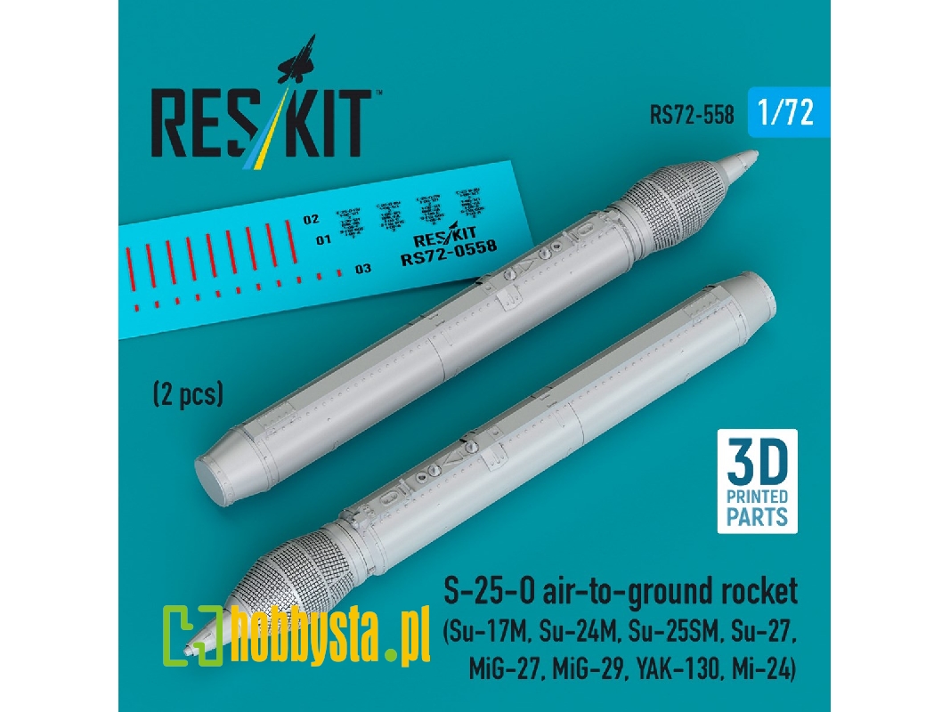 S-25-o Air-to-ground Rocket (2pcs) (Su-17m, Su-24m, Su-25sm, Su-27, Mig-27, Mig-29, Yak-130, Mi-24) (3d Printed) - image 1