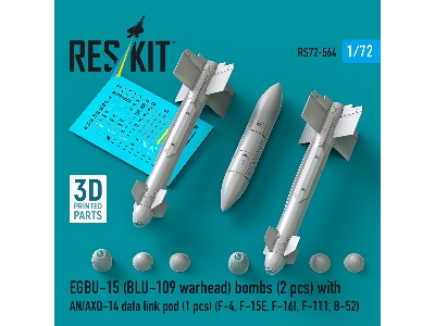 Egbu-15 (Blu-109 Warhead) Bombs (2pcs) With An/Axq-14 Data Link Pod (1pc) (F-4, F-15e, F-16i, F-111, B-52) (3d Printed) - image 