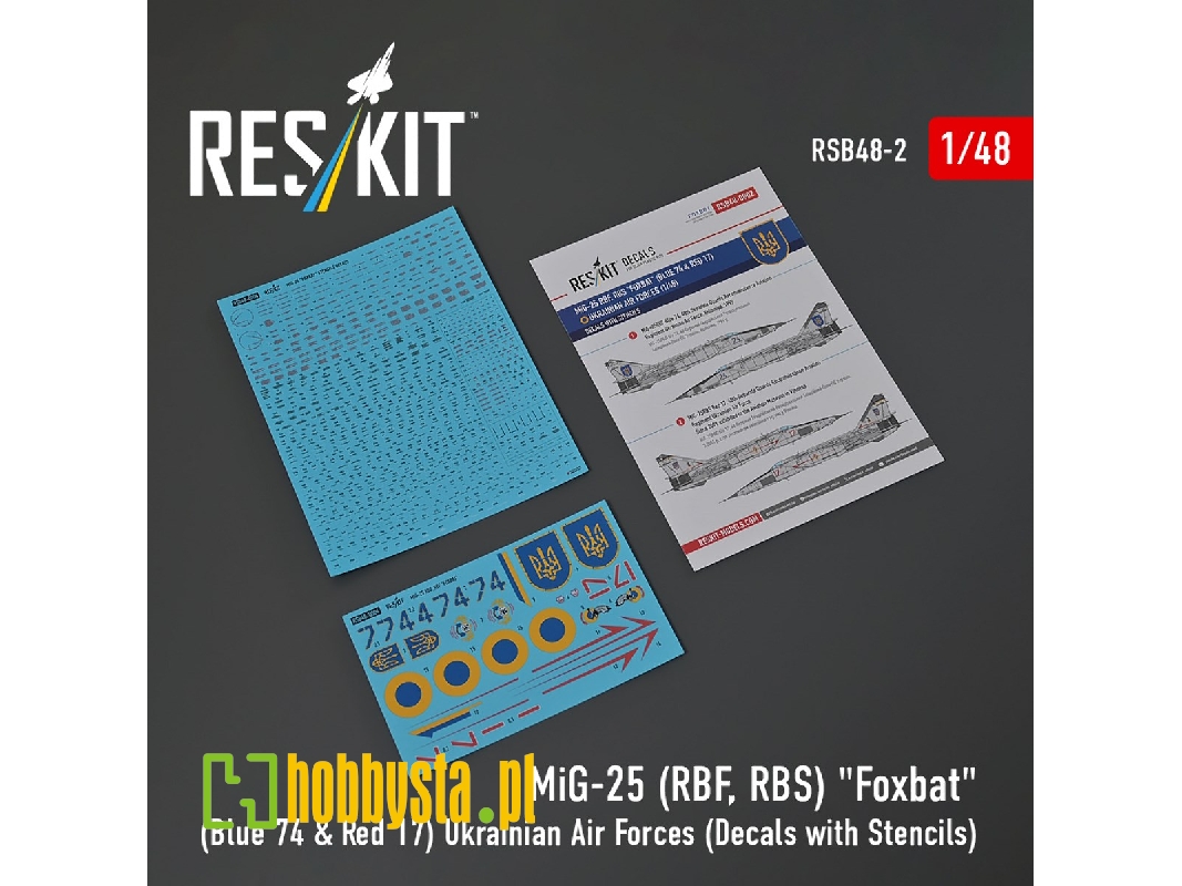 Mig-25rbf, Rbs 'foxbat' (Blue 74 & Red 17) Ukrainian Air Forces (Decals With Stencils) - image 1 Mig-25rbf, Rbs 'foxbat' (Blue 74 & Red 17) Ukrainian Air Forces (Decals With Stencils) - image 1
