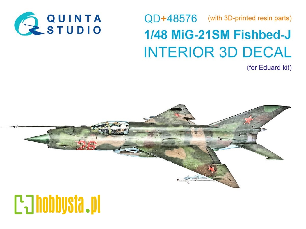 Mig-21 Sm Fishbed-j - 3d-printed & Coloured Interior On Decal Paper - image 1 Mig-21 Sm Fishbed-j - 3d-printed & Coloured Interior On Decal Paper - image 1