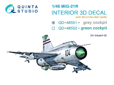 Mig-21r (Grey Cockpit Panels) 3d-printed & Coloured Interior On Decal Paper (Eduard) (With 3d-printed Resin Parts) - image 1