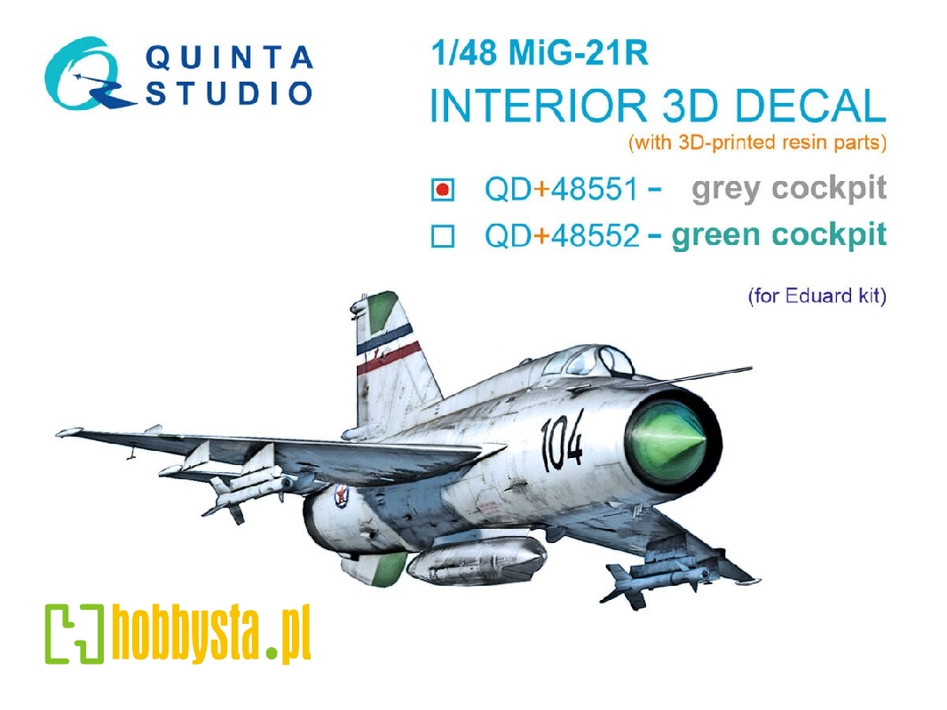 Mig-21r (Grey Cockpit Panels) 3d-printed & Coloured Interior On Decal Paper (Eduard) (With 3d-printed Resin Parts) - image 1 Mig-21r (Grey Cockpit Panels) 3d-printed & Coloured Interior On Decal Paper (Eduard) (With 3d-printed Resin Parts) - image 1