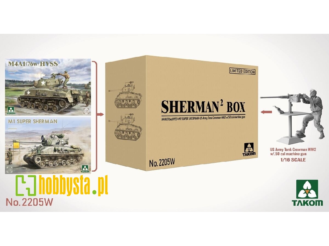 Sherman2 Box M4a1 (76w) Hvss + M1 Super Sherman + Us Army Tank Crewman Limited Edition - image 1 Sherman2 Box M4a1 (76w) Hvss + M1 Super Sherman + Us Army Tank Crewman Limited Edition - image 1