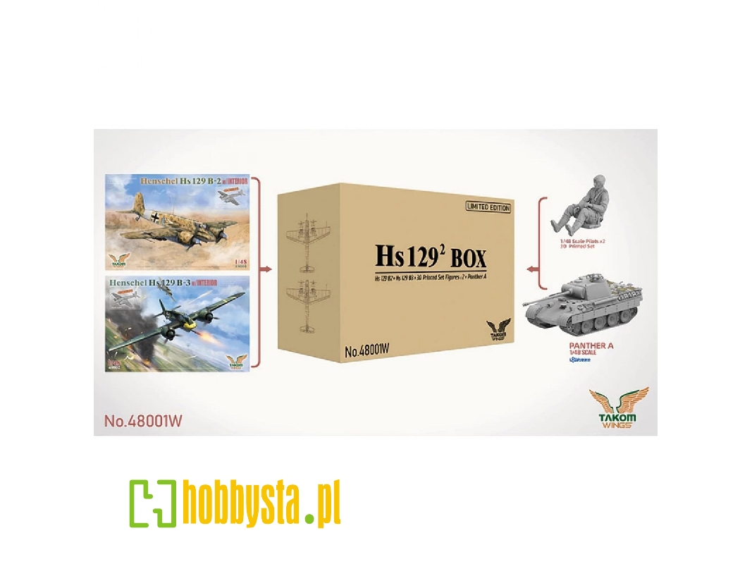 Hs 129² Box - Hs 129 B2 + Hs 129 B3 + 3d Printed Set Figures X2 + Panther A - image 1 Hs 129² Box - Hs 129 B2 + Hs 129 B3 + 3d Printed Set Figures X2 + Panther A - image 1