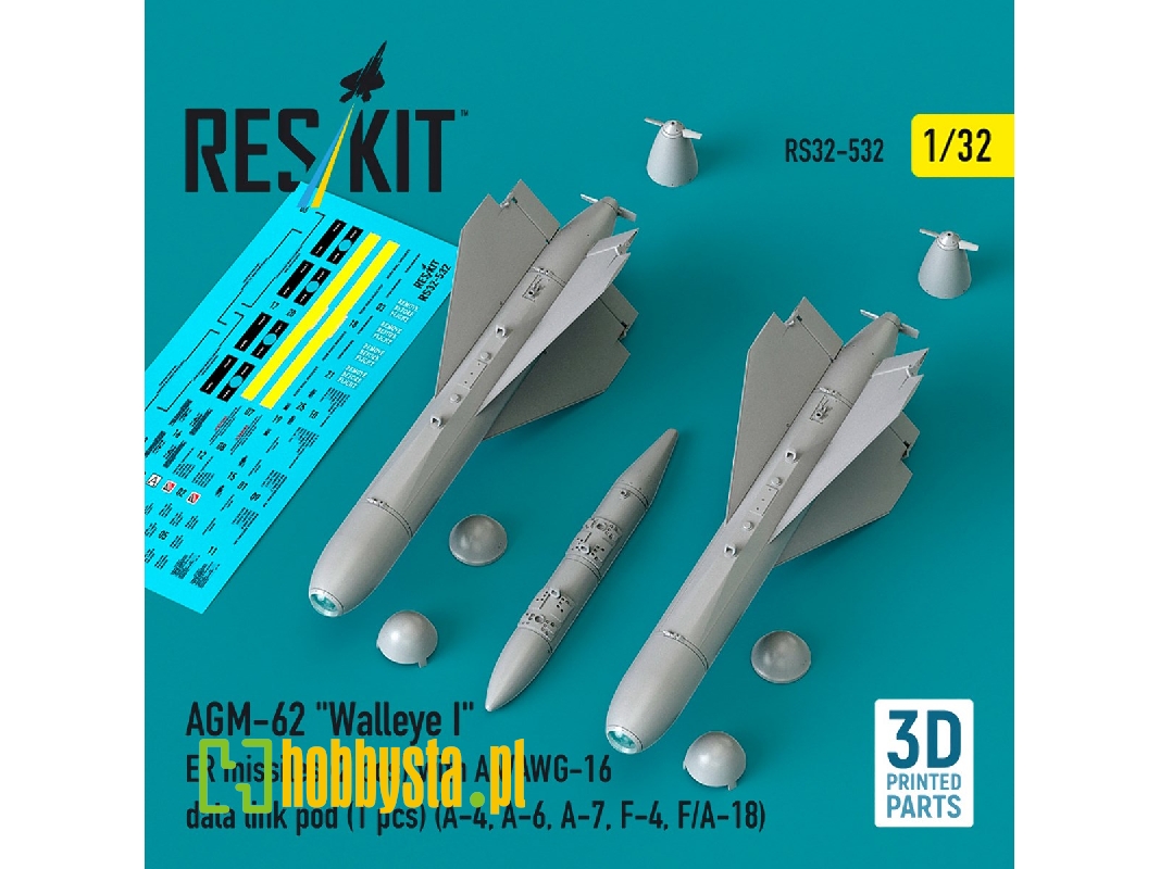 Agm-62 "walleye I" Er Missiles (2 Pcs) With An/Awg-16 Data Link Pod (1 Piece) - 3d Printed - image 1