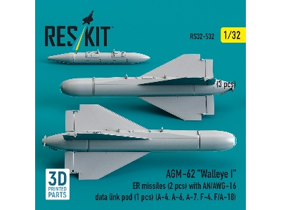 Agm-62 "walleye I" Er Missiles (2 Pcs) With An/Awg-16 Data Link Pod (1 Piece) - 3d Printed - image 3