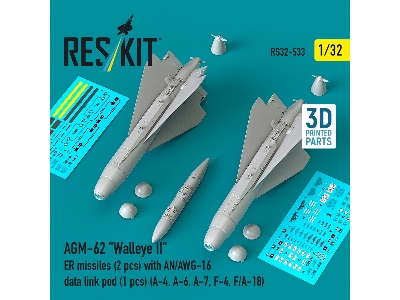 Agm-62 "walleye Ii" Er Missiles (2 Pcs) With An/Awg-16 Data Link Pod (1 Piece) - 3d Printed - image 1