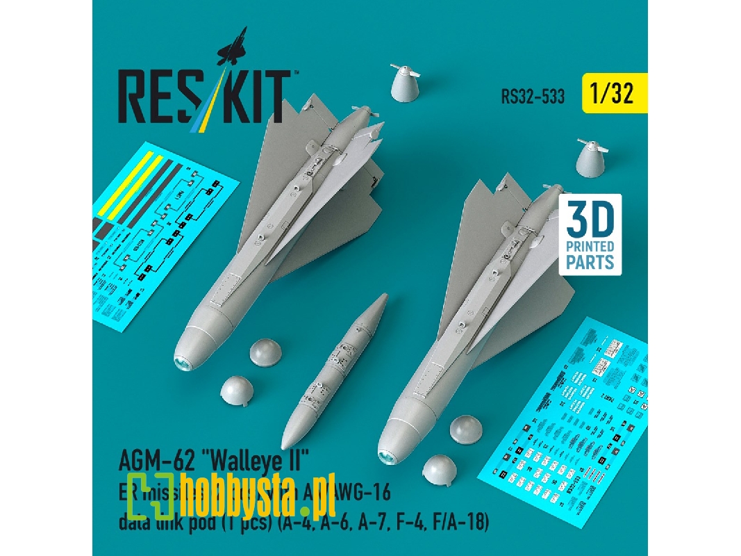 Agm-62 "walleye Ii" Er Missiles (2 Pcs) With An/Awg-16 Data Link Pod (1 Piece) - 3d Printed - image 1