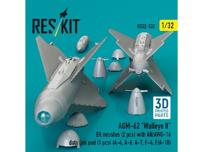 Agm-62 "walleye Ii" Er Missiles (2 Pcs) With An/Awg-16 Data Link Pod (1 Piece) - 3d Printed - image 3