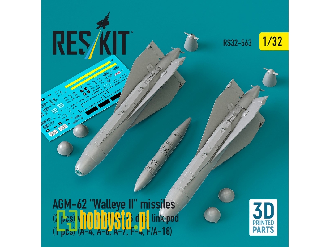 Agm-62 "walleye Ii" Missiles (2 Pcs) With An/Awg-16 Data Link Pod (1 Piece) - 3d Printed - image 1