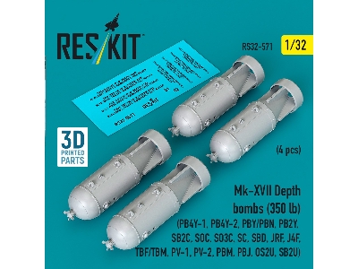 Mk.Xvii Depth Bombs 350 Lb (4 Pcs / 3d Printed) - image 1