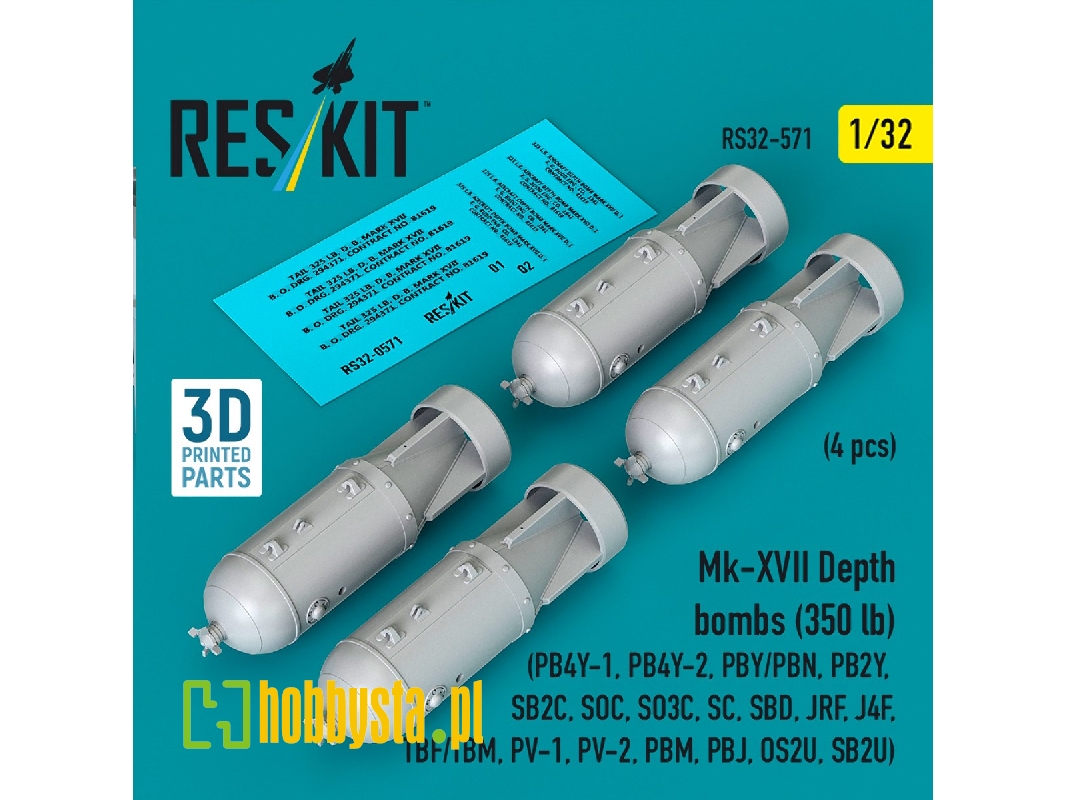 Mk.Xvii Depth Bombs 350 Lb (4 Pcs / 3d Printed) - image 1 Mk.Xvii Depth Bombs 350 Lb (4 Pcs / 3d Printed) - image 1