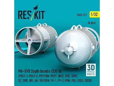 Mk.Xvii Depth Bombs 350 Lb (4 Pcs / 3d Printed) - image 3