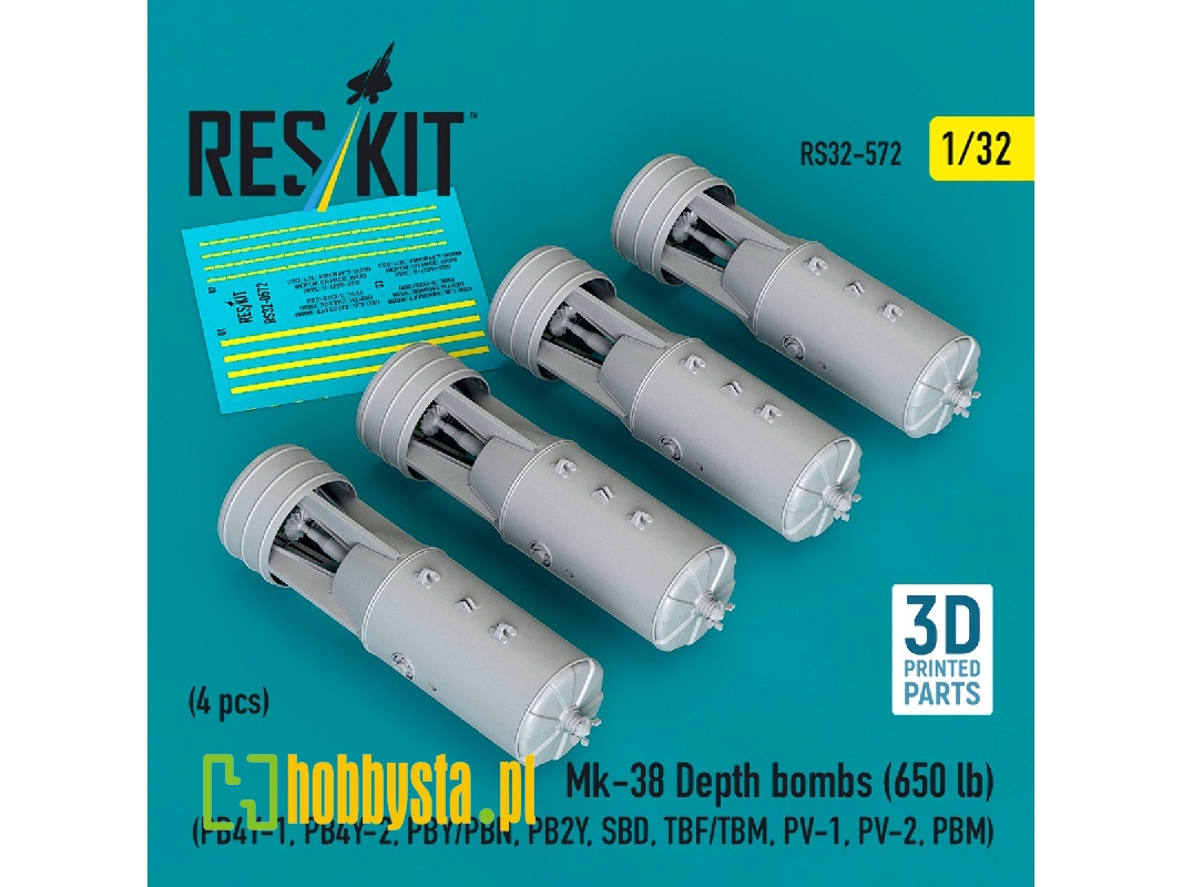 Mk.38 Depth Bombs 650 Lb (4 Pcs / 3d Printed) - image 1 Mk.38 Depth Bombs 650 Lb (4 Pcs / 3d Printed) - image 1