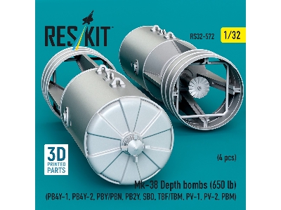 Mk.38 Depth Bombs 650 Lb (4 Pcs / 3d Printed) - image 3
