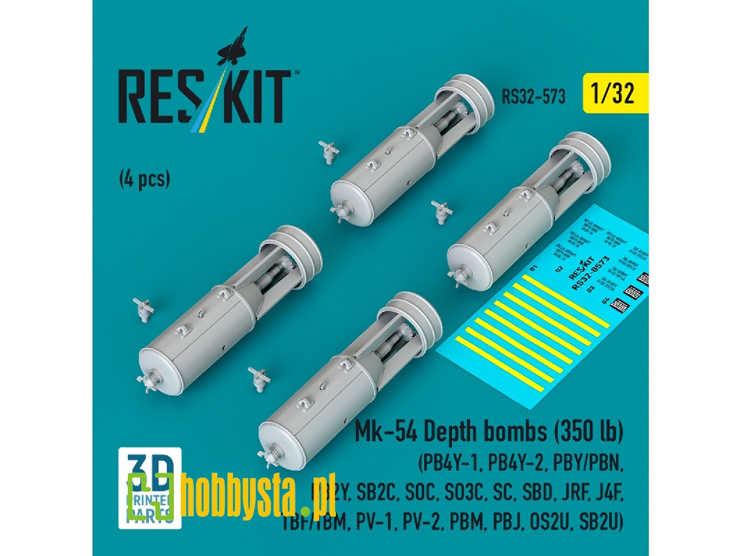 Mk.54 Depth Bombs 350 Lb (4 Pcs / 3d Printed) - image 1 Mk.54 Depth Bombs 350 Lb (4 Pcs / 3d Printed) - image 1