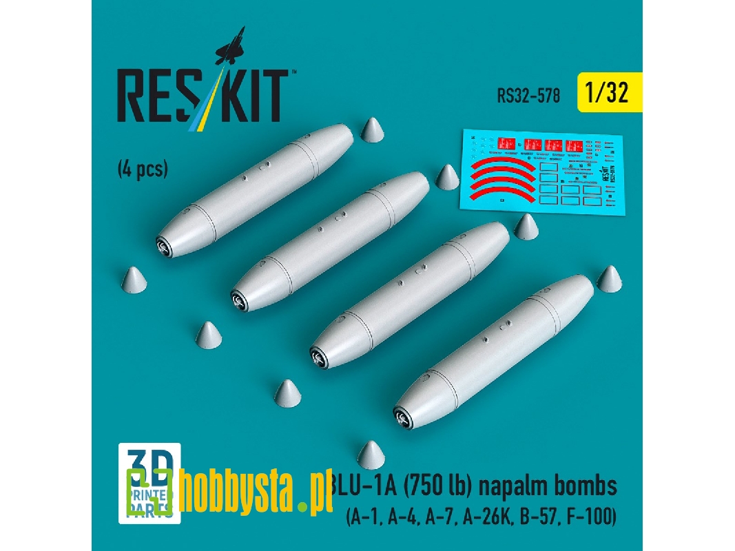 Blu-1a (750 Lb) Napalm Bombs (4 Pcs / 3d Printed) - image 1