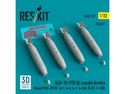 Blu-1b (750 Lb) Napalm Bombs Finned Mxu-393/B (4 Pcs / 3d Printed) - image 1