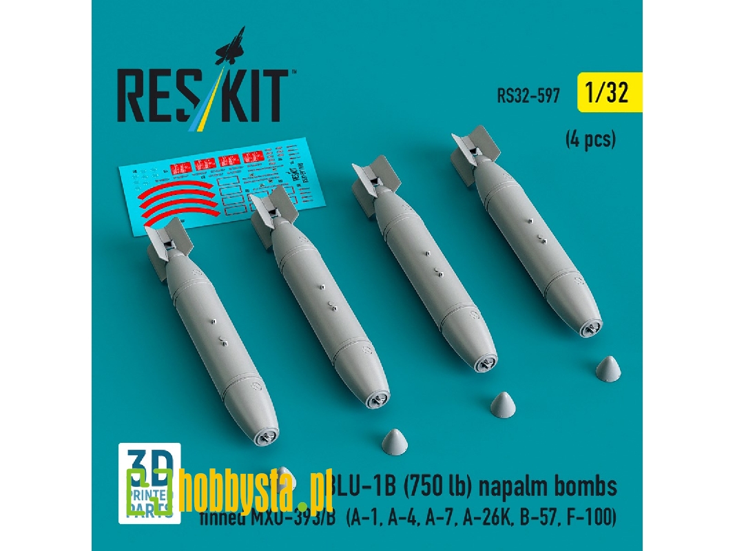 Blu-1b (750 Lb) Napalm Bombs Finned Mxu-393/B (4 Pcs / 3d Printed) - image 1