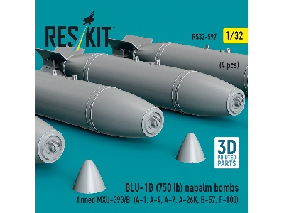 Blu-1b (750 Lb) Napalm Bombs Finned Mxu-393/B (4 Pcs / 3d Printed) - image 2