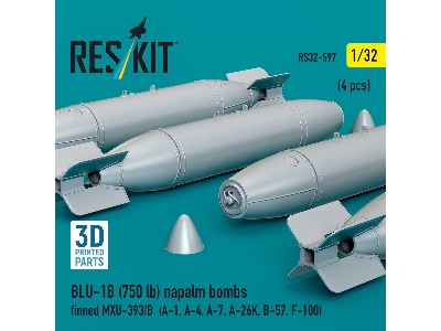Blu-1b (750 Lb) Napalm Bombs Finned Mxu-393/B (4 Pcs / 3d Printed) - image 3