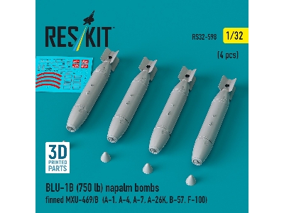 Blu-1b (750 Lb) Napalm Bombs Finned Mxu-469/B (4 Pcs / 3d Printed) - image 1