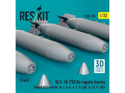 Blu-1b (750 Lb) Napalm Bombs Finned Mxu-469/B (4 Pcs / 3d Printed) - image 2