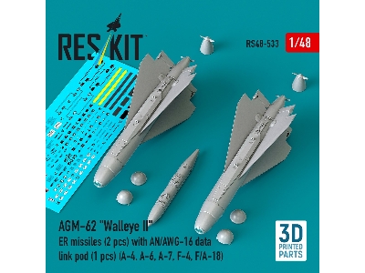 Agm-62 "walleye Ii" Er Missiles (2 Pcs) With An/Awg-16 Data Link Pod (1 Piece) - 3d Printed - image 1